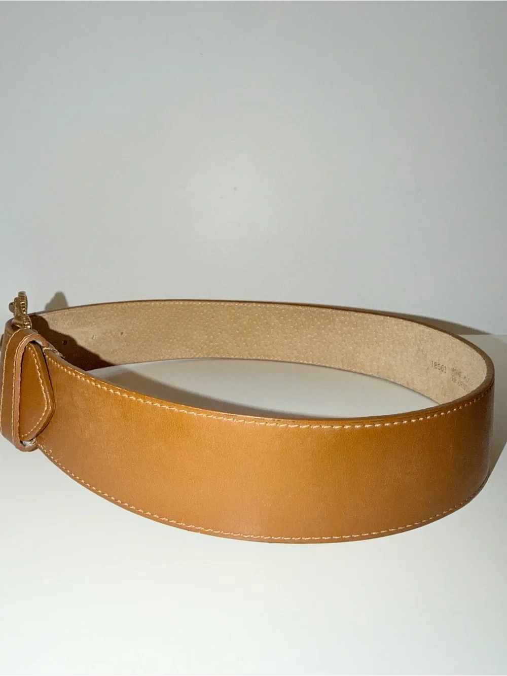 Vtg Anne Klein For Oroton Brown Leather Wide Belt With Gold-Tone Buckle, Sz Sm